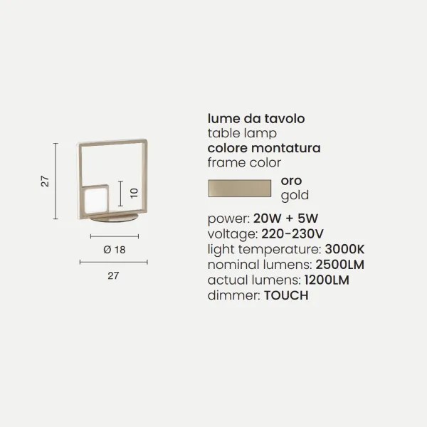 Lampada da tavolo 27x27 cm LED 20+5W - DOWEL moderno Oro