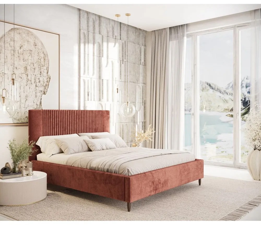 Letto matrimoniale imbottito color mattone con contenitore con rete inclusa 180x200 cm Etero – Maison de Rêve