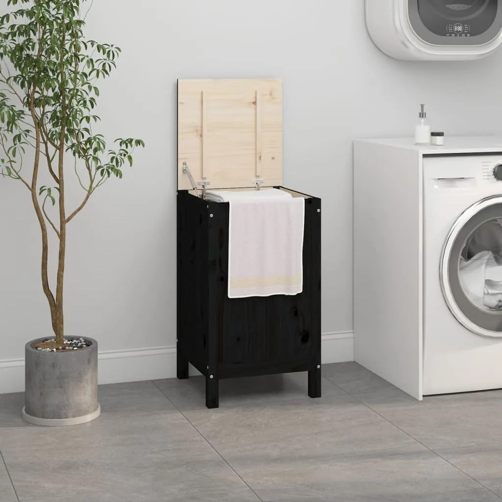 Contenitore Per Bucato Nero 44x44x76 Cm Legno Massello Pino /