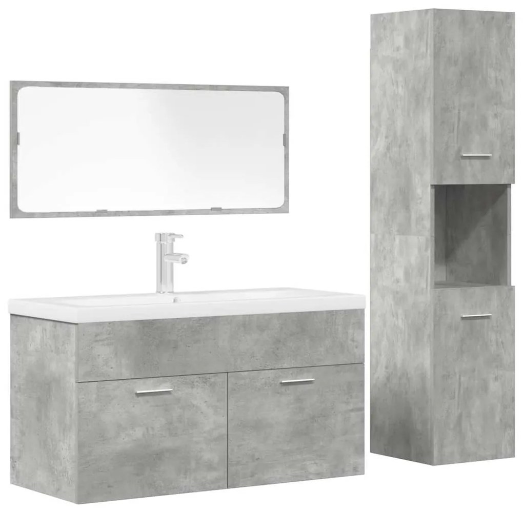 Set Mobili Da Bagno 4 Pz Grigio Cemento İn Legno Multistrato /