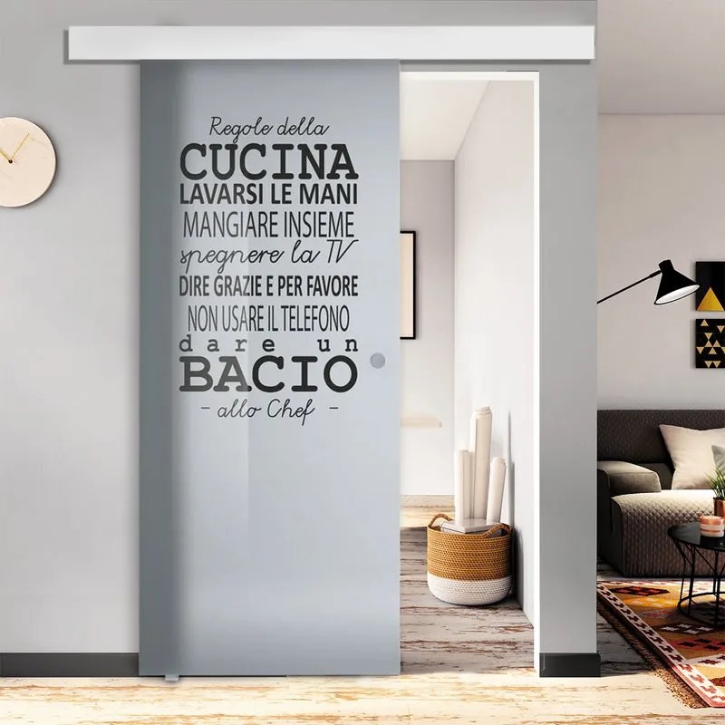 Porta scorrevole Regole Tel. in vetro, L 88 x H 215 cm, con binario Atelier bianco