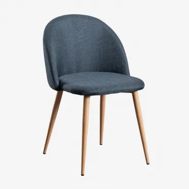 Sedia da pranzo Kana Legno Naturale & Lino Blu Oltremare - Sklum