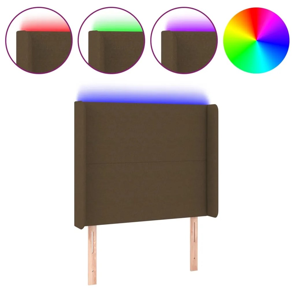 Testiera a led marrone scuro 103x16x118/128 cm in tessuto