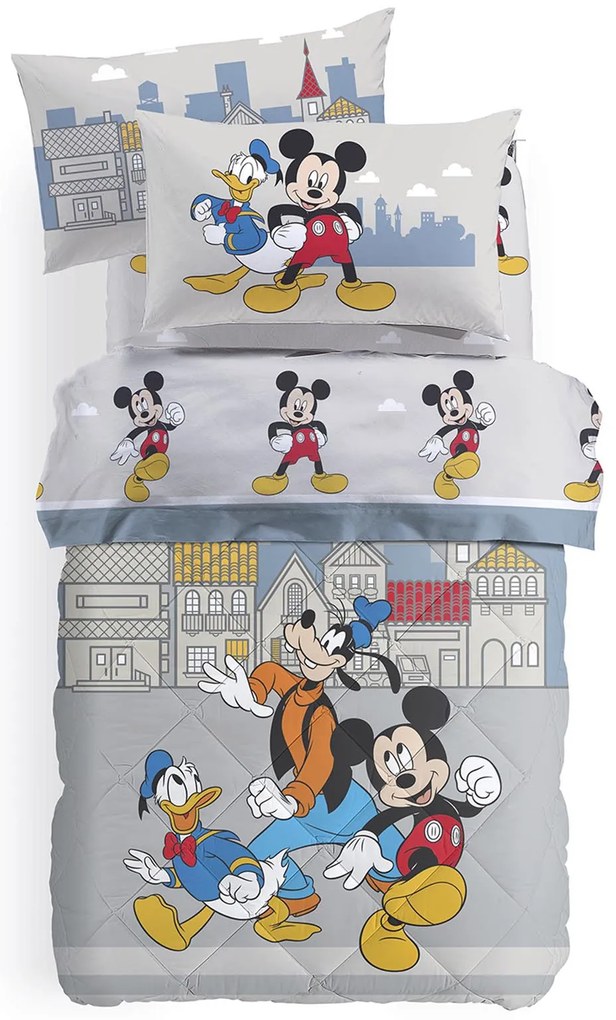 Trapunta Singolo Mickey town Cartoons, in cotone CALEFFI