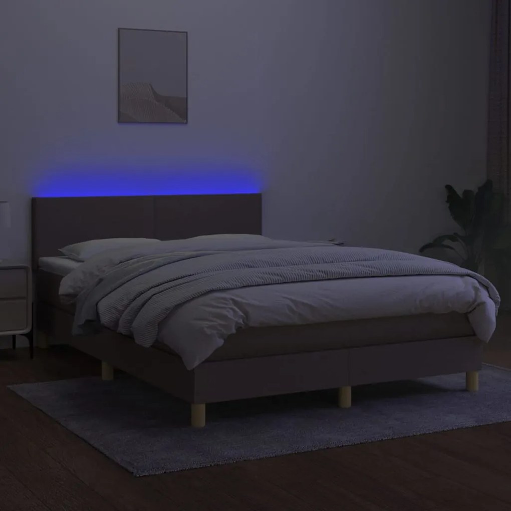 Letto a Molle con Materasso e LED Tortora 140x200 cm in Tessuto