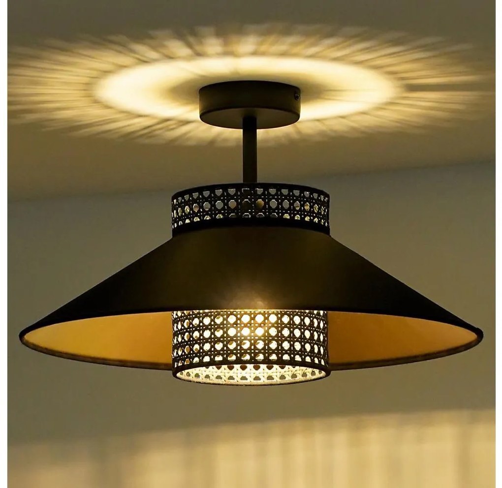 Duolla - Lampadario a plafone RIO RATTAN 1xE27/15W/230V diametro 45 cm nero/oro