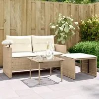 Set Divano da Giardino 3 pz con Cuscini Beige in Polyrattan 365461