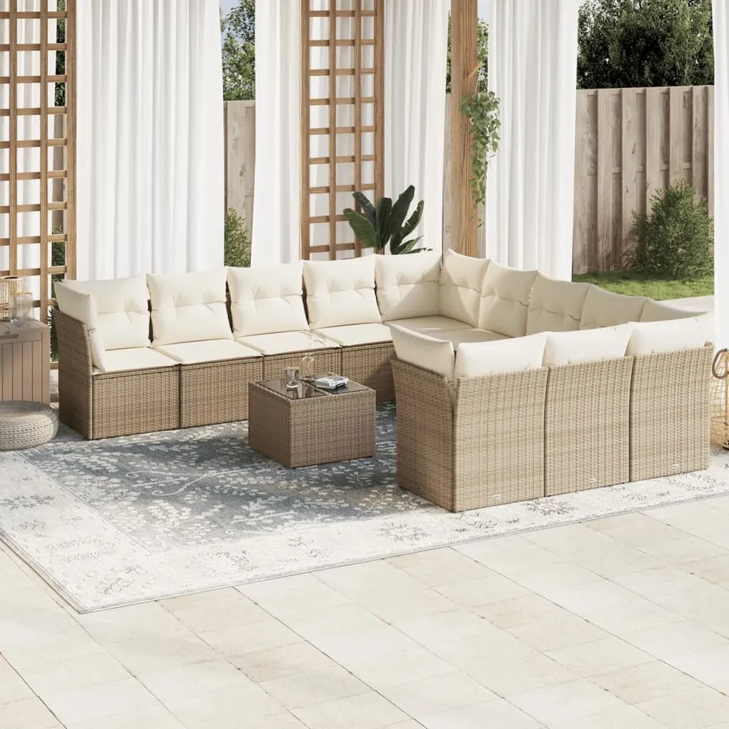 Set Divani da Giardino 12 pz con Cuscini Beige in Polyrattan