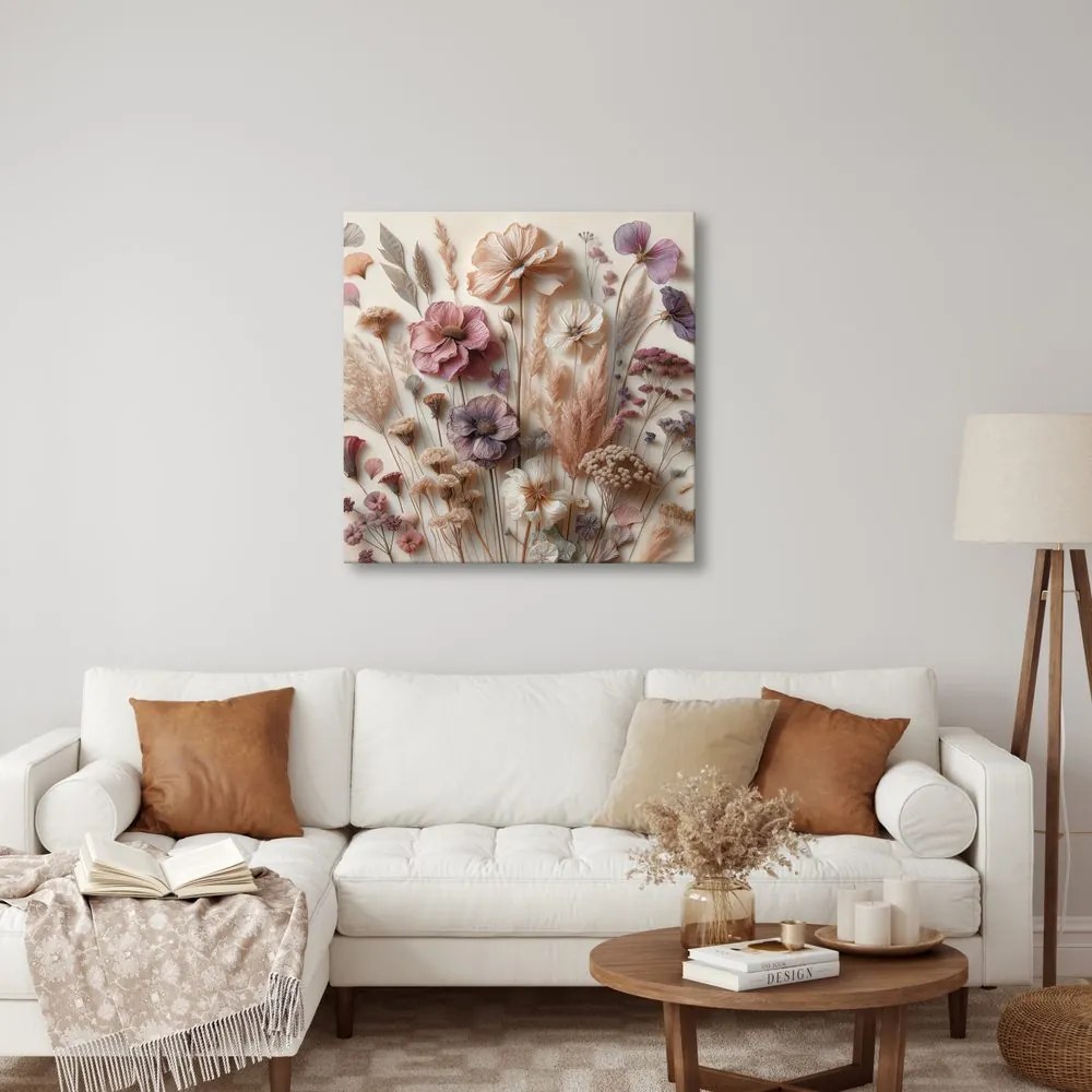 Quadro su tela – Fiori secchi in toni beige