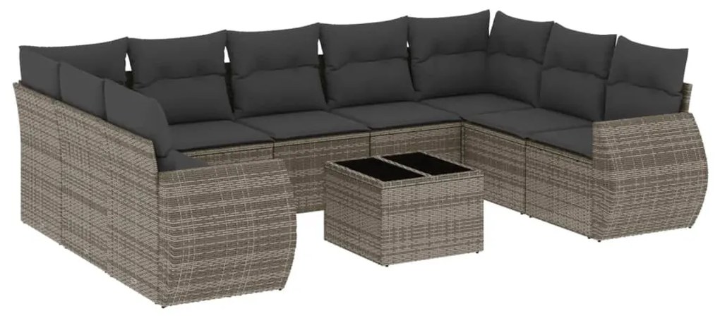 Set divano da giardino 10 pz con cuscini grigio in polyrattan