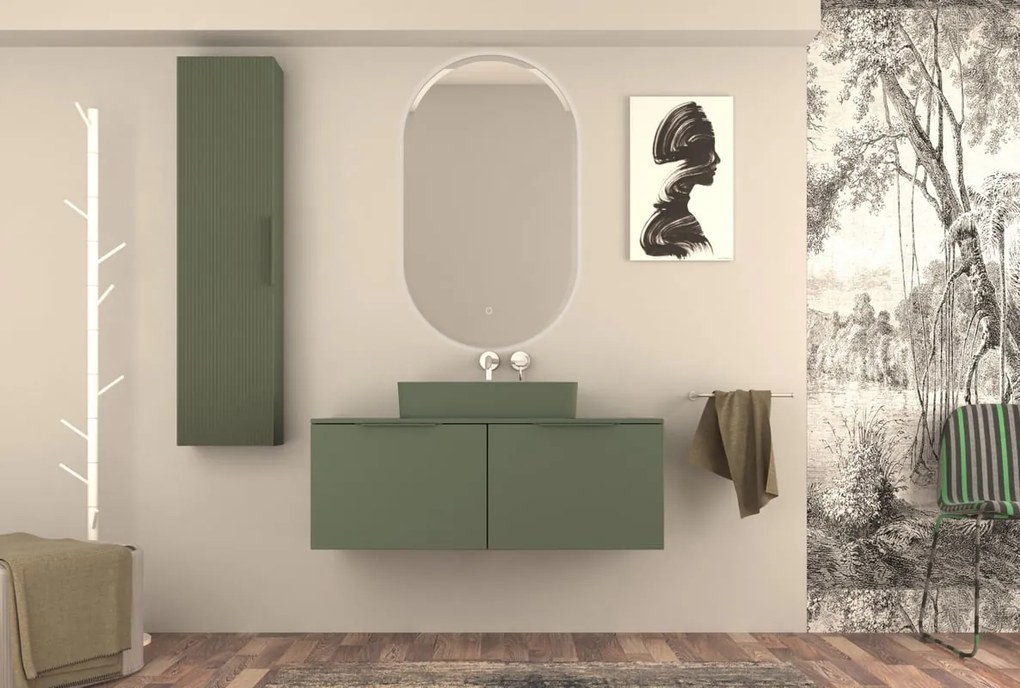 Mobile da bagno sospeso sotto lavabo L 120 x H 43 x P 44 cm verde laccato opaco, 2 cassetti BADEN HAUS Modula