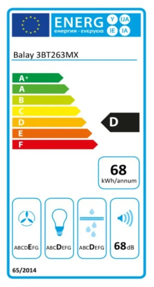 Cappa Classica Balay 60 cm 360 m3/h 68 dB 146W Bianco Acciaio