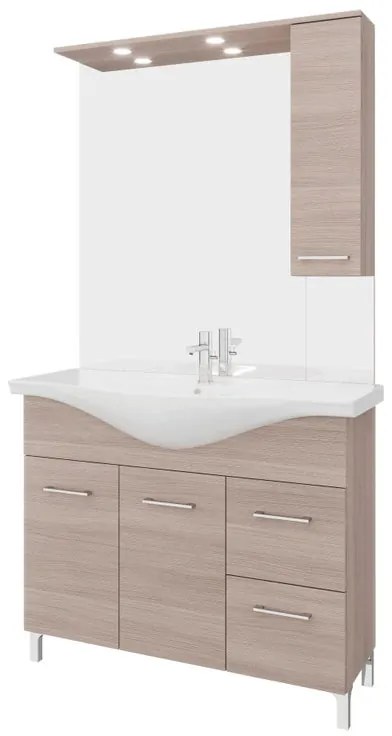 Mobile sottolavabo e lavabo con sifone Symoa legno naturale in truciolare L 105 x H 81.5 x P 50.5 cm 1 vasca, 2 ante 2 cassetti