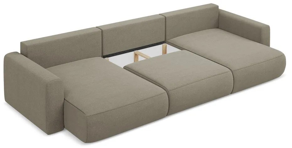 Divano angolare marrone chiaro allungabile/con contenitore (a U) Kapua – Makamii
