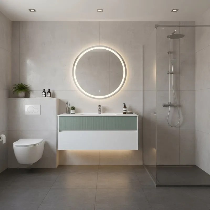 Mobile da bagno sospeso sotto lavabo Niwa 2 cassetti L 119.5 x H 50 x P 45.5 cm bianco e verde cannettato