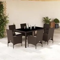 Set Pranzo da Giardino 7pz con Cuscini Marrone Polyrattan Vetro 3278552