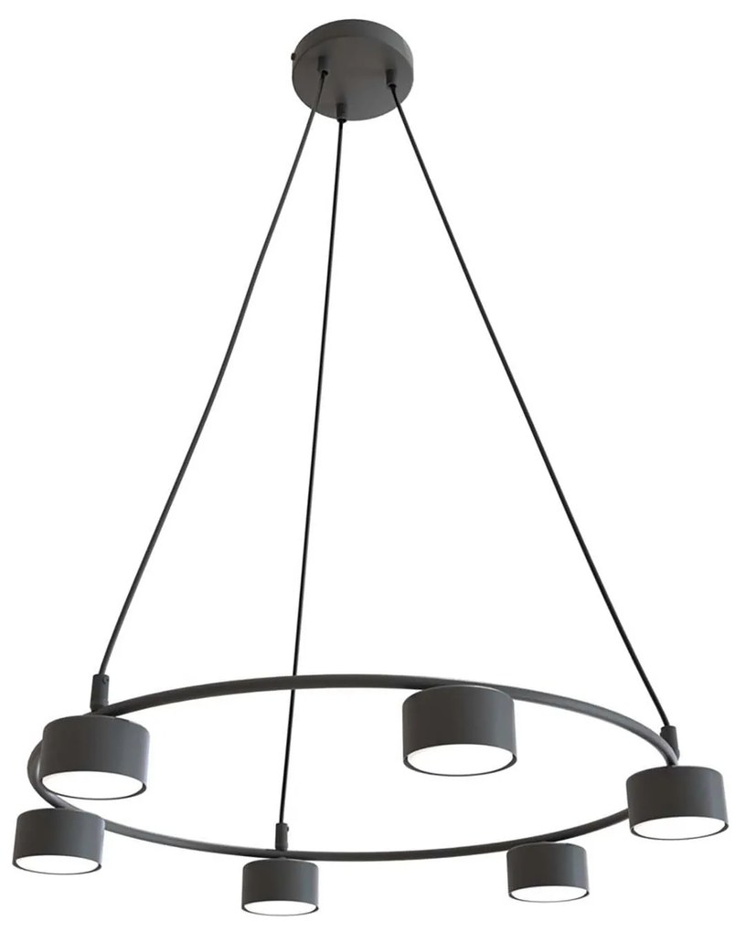 Lampadario Moderno 6 Luci Starlit In Acciaio Nero Ad Anello E Cilindri