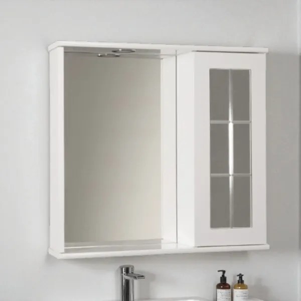 Specchiera contenitore 69 cm con anta inglesina e luce Led Bianco Lucido