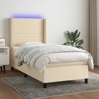 Letto a Molle con Materasso e LED Crema 90x190 cm in Tessuto 3138202