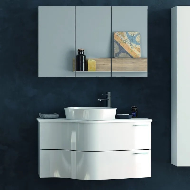 Composizione bagno sospesa 100cm: mobile ultramoderno e specchio contenitore FORM-100B - KAMALU