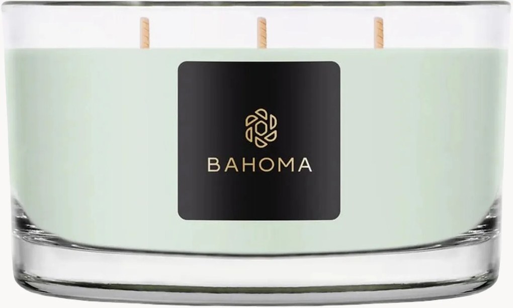 Candela con 3 stoppini fatta a mano in scatola regalo Bahoma (primula, legno di ambra)