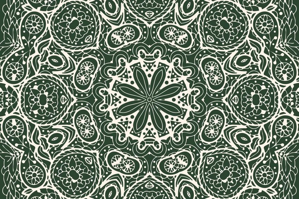 Carta da parati – Mandala bianca su sfondo verde