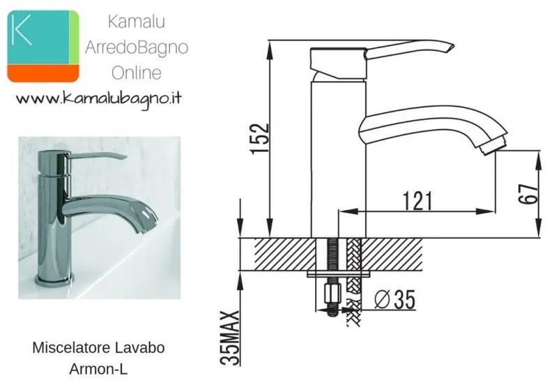 Kamalu - rubinetto per lavabo bagno in ottone modello armon-l