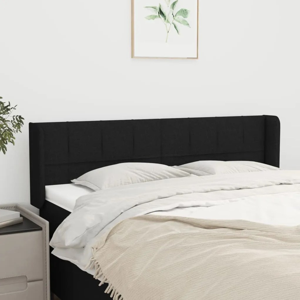 Testiera Ad Orecchio Nera 147x16x78/88 Cm İn Tessuto /