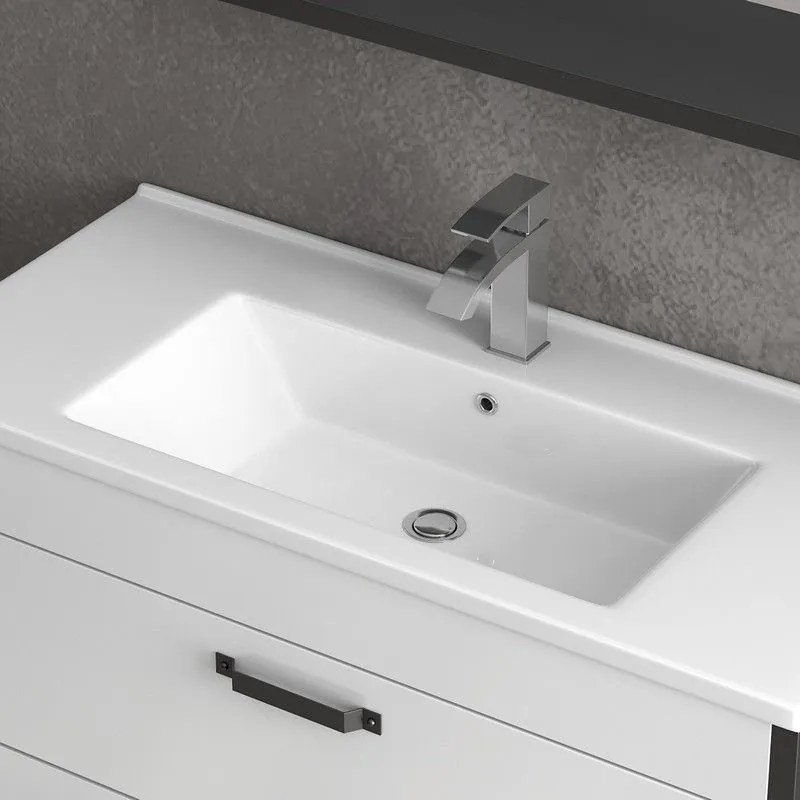 Kamalu - composizione bagno 100cm: mobile con lavabo, specchio contenitore e pensile ikos-85