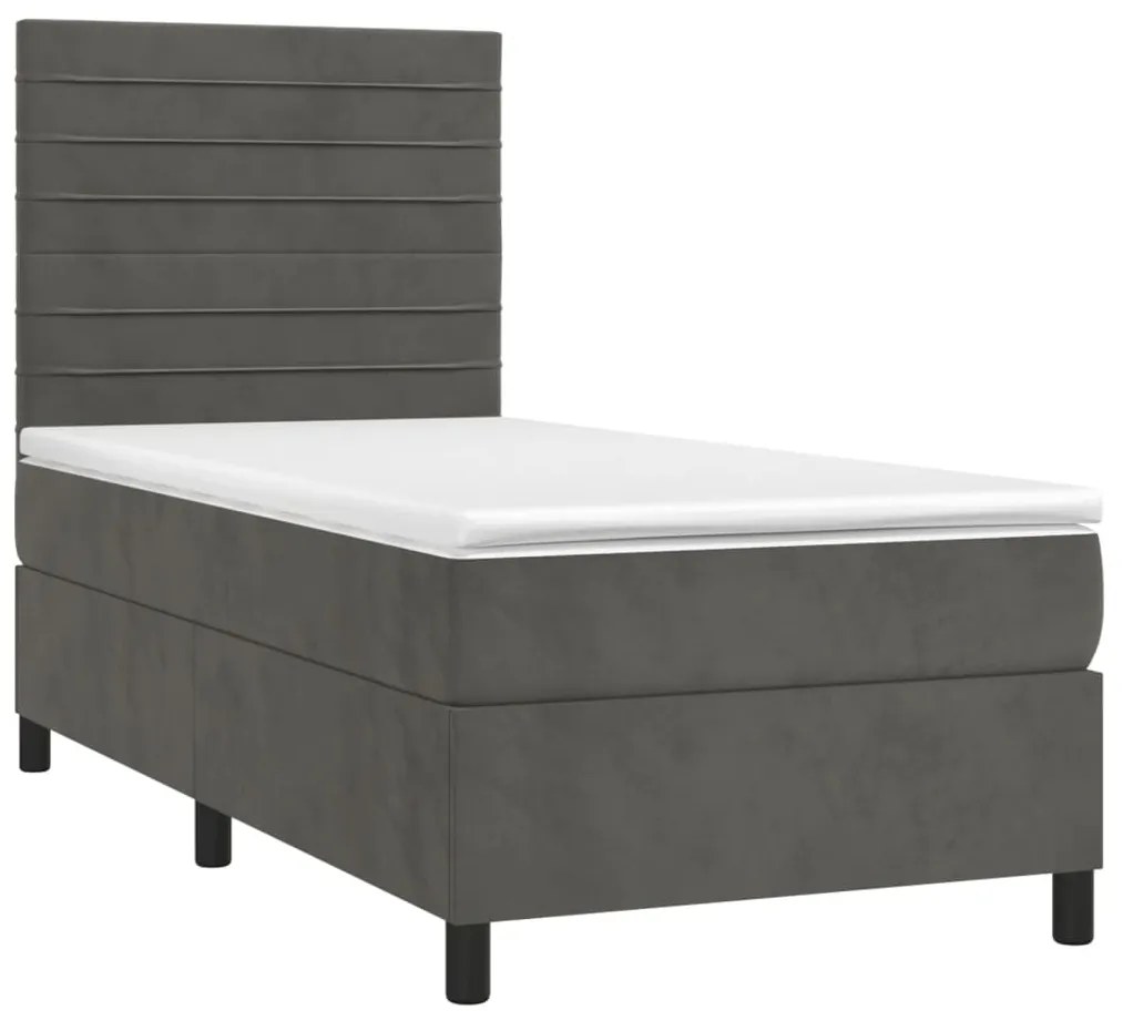 Letto a Molle con Materasso e LED Grigio Scuro 90x190cm Velluto