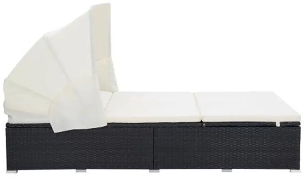Lettino prendisole a 2 posti con cuscino in polyrattan nero