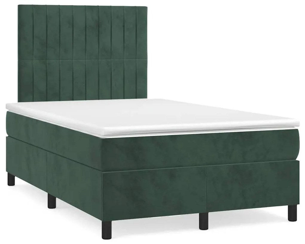 Letto A Molle Con Materasso E Led Verde Scuro 120x190cm Velluto /