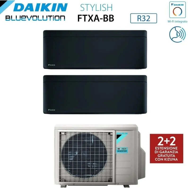 climatizzatore condizionatore daikin bluevolution dual split inverter serie stylish total black 9+18 con 2mxm50a r-32 wi-fi integrato 9000+18000