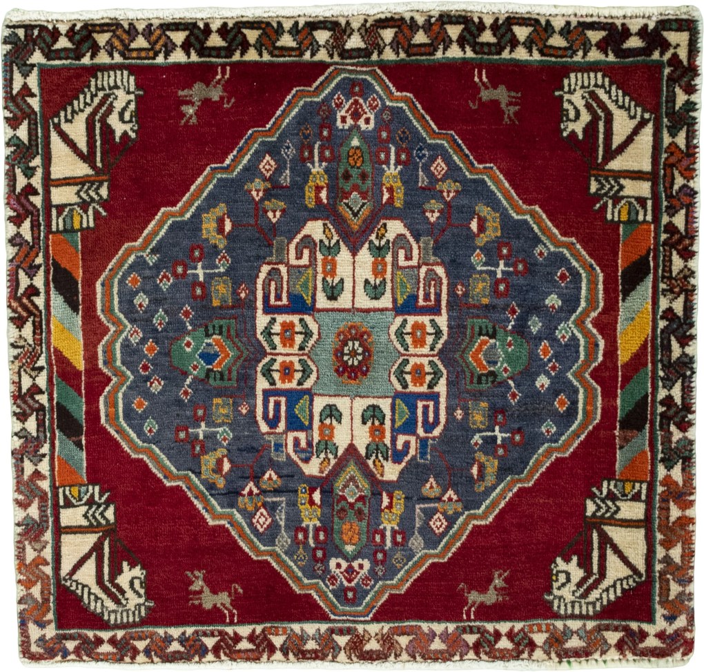 Shiraz Tappeto 70x70 Rosso (Iran) Annodato A Mano