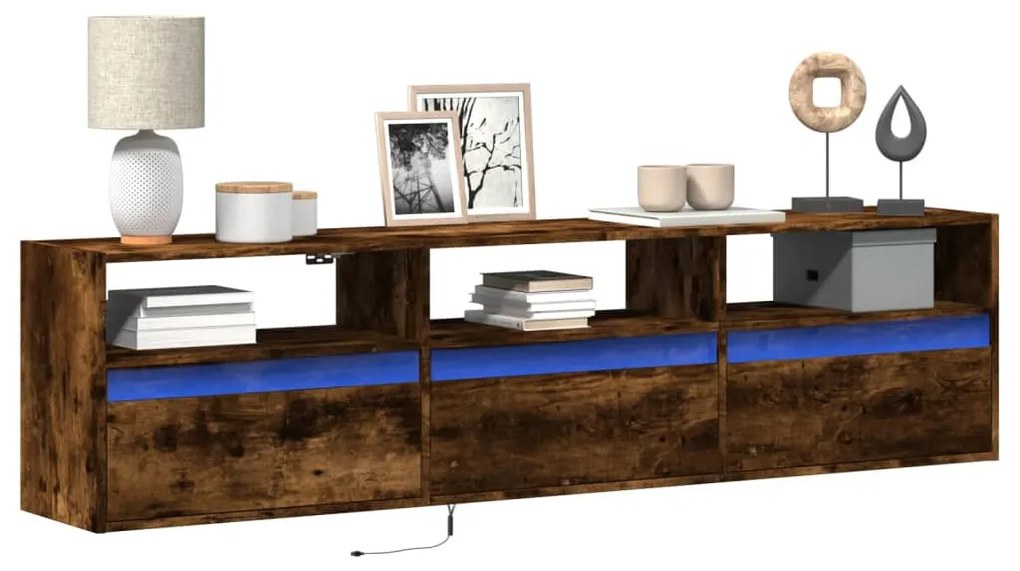 Mobile Tv A Parete Con Led Rovere Fumo 180x31x45 Cm /