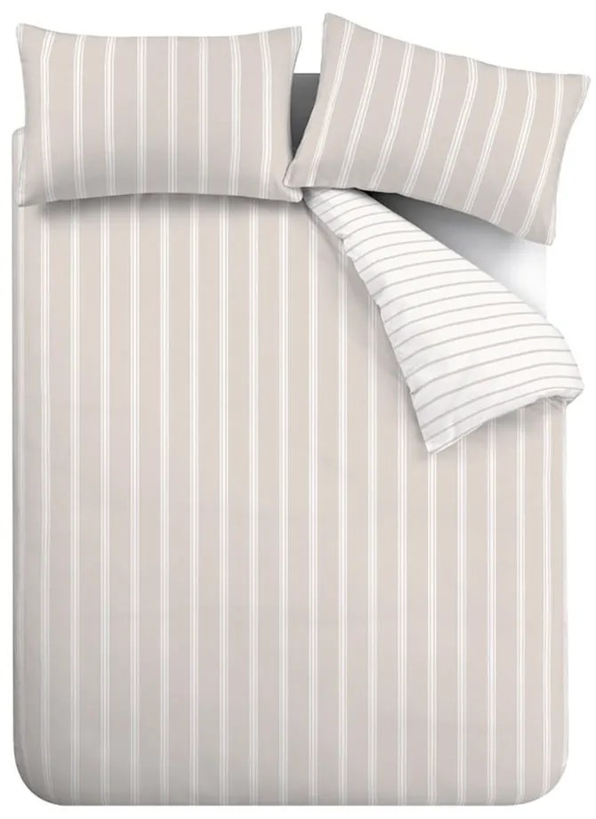 Biancheria da letto beige in cotone per letto singolo 135x200 cm Ashford Stripe – Bianca