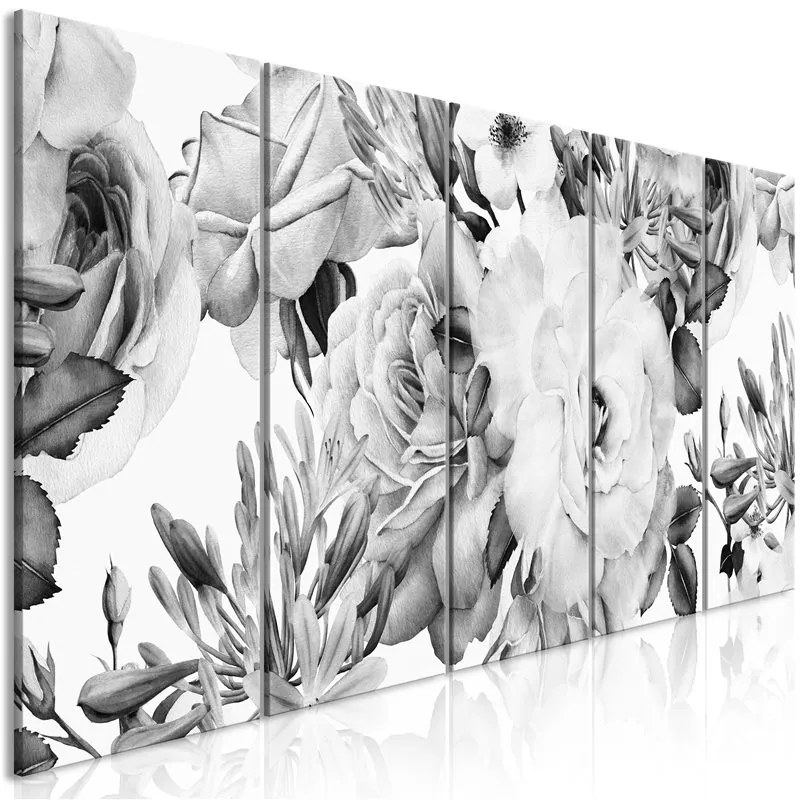 Quadro Rose Composition (5 Parts) Narrow Black and White  Colore bianco e nero, Dimensioni e Misure 225x90