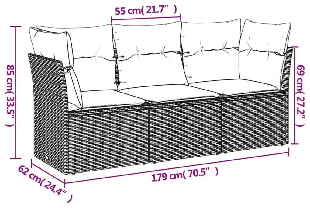 Set divano da giardino 3 pz con cuscini beige in polyrattan