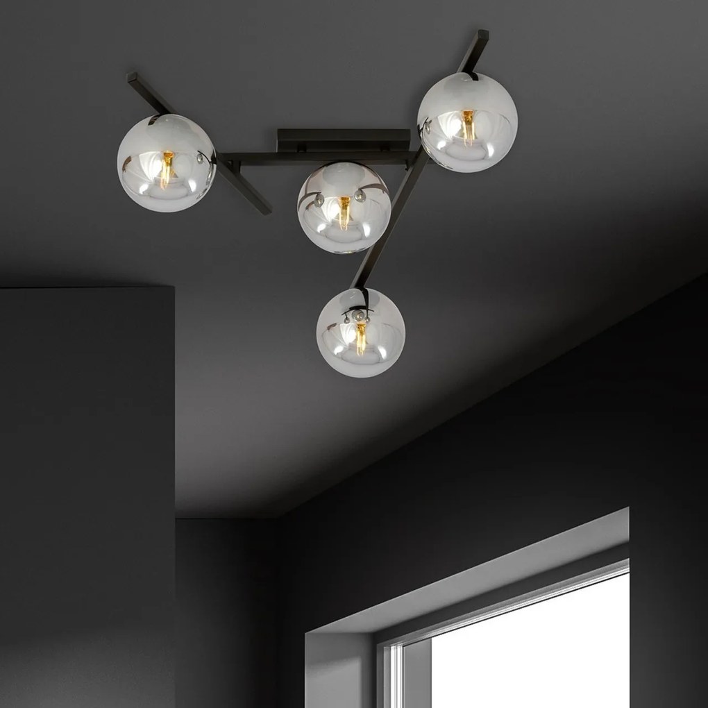 Lampadario da Soffitto in Acciaio e Vetro SMART 4 Nero 4xE14
