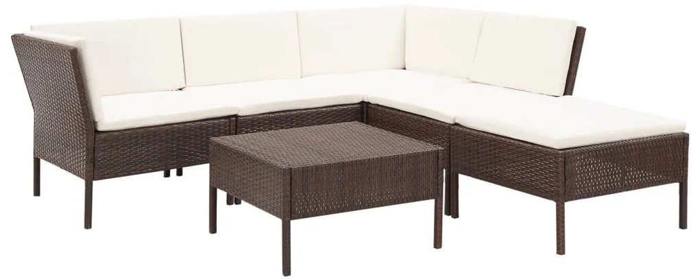 Set divani da giardino 6 pz con cuscini in polyrattan marrone