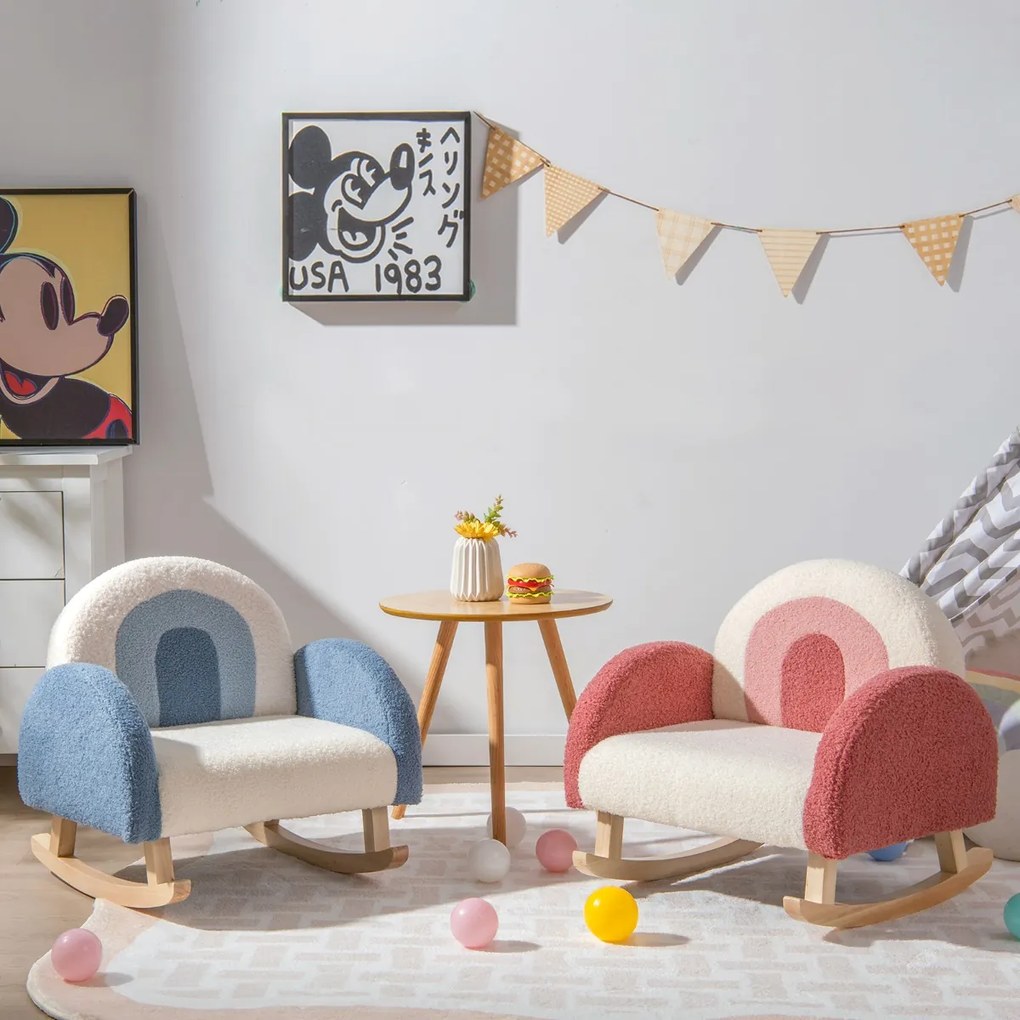 Costway Sedia a dondolo per bambini per cameretta e stanza dei giochi, Divanetto singolo con gambe in legno Rosso