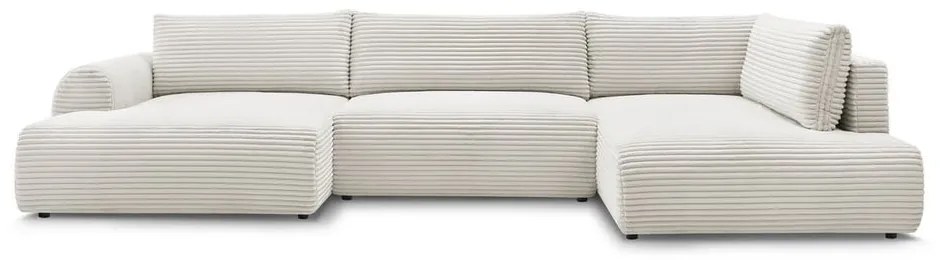 Divano angolare color crema allungabile/con contenitore (con penisola a destra/a U) con rivestimento in velluto a coste Lucien – Bobochic Paris