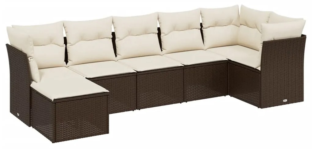 Set divani da giardino 7 pz con cuscini marrone in polyrattan