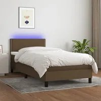 Letto a Molle Materasso e LED Marrone Scuro 90x200cm in Tessuto cod mxl 77977