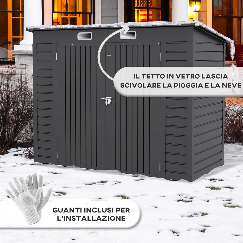 Capanno Porta Attrezzi con Ripiani Regolabili e Chiavistello 249x121x183 cm in Acciaio Zincato Grigio...