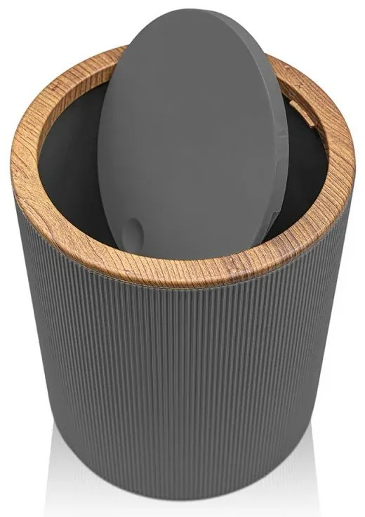Set 2 pezzi Porta scopino e Pattumiera 5lt Grigio dettagli effetto legno Blob