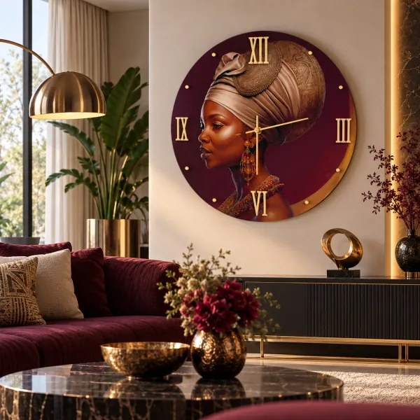 Orologio rotondo da parete D65 cm in vetro temperato e dettagli oro