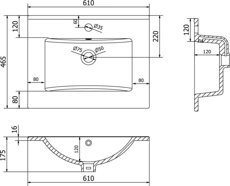 Mexen Atena lavabo incassato nel piano 61 x 46 cm, bianco - 25016000