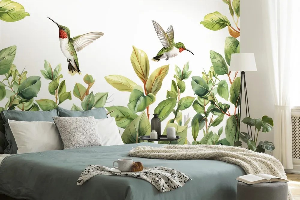 Carta da parati – Colibrì e foglie
