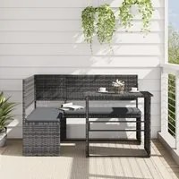 Divano da Giardino con Tavolo e Cuscini a L Grigio Polyrattan 362348